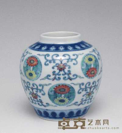 民国 斗彩团花小罐 高12cm